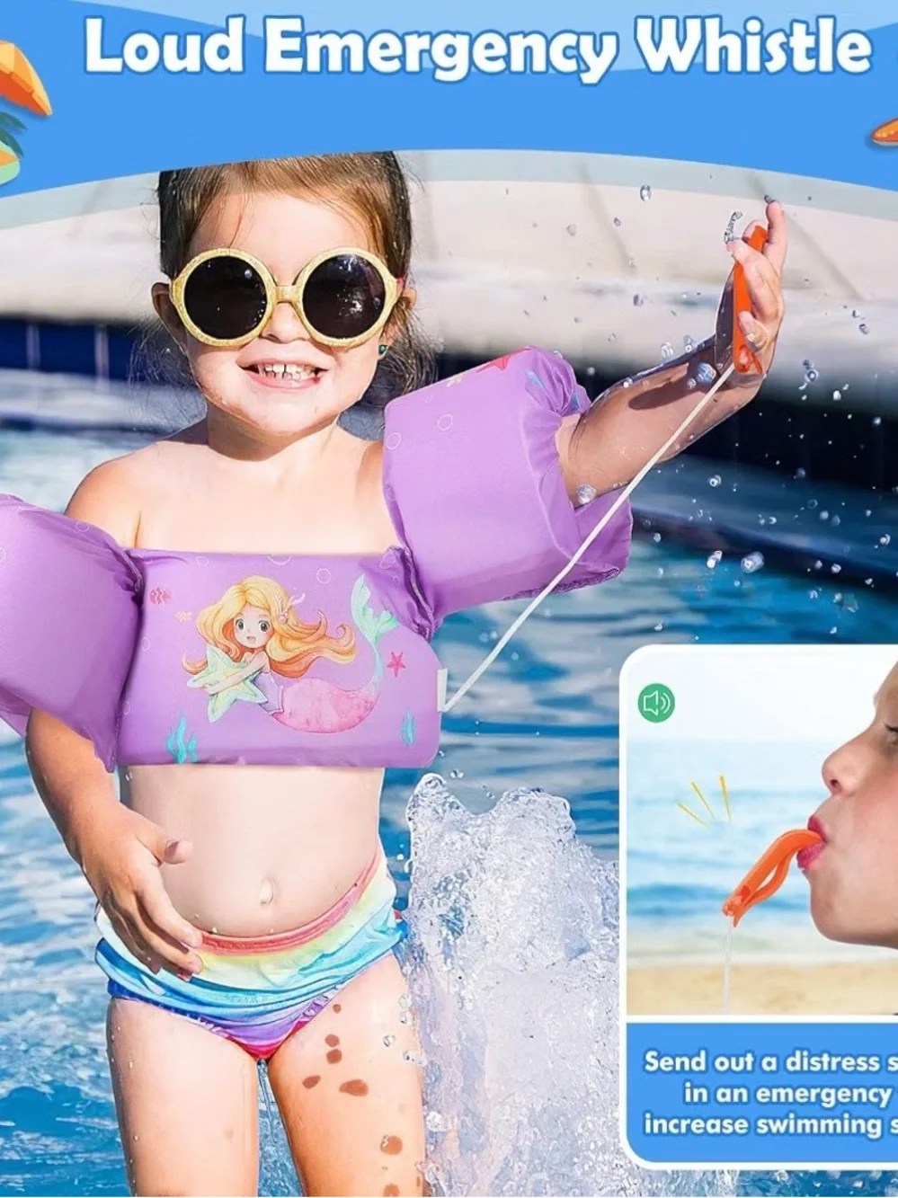Kids Purple Mermaid Swim Float Jacket - Secure Arm Float Trainer